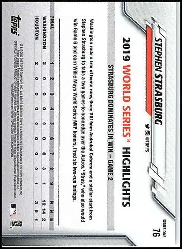 2020 Topps #76 Stephen Strasburg NM-MT Nationals - Baseball Card Single