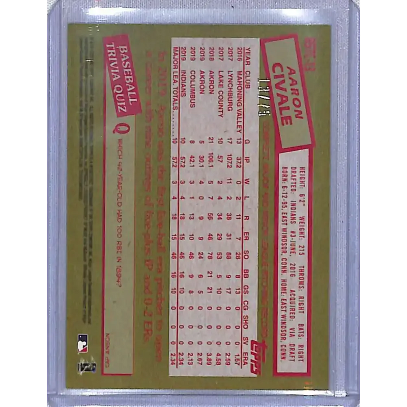 2020 Topps #85TC-13 Aaron Civale #/75 Cleveland Indians NM-MT Baseball Card - Baseball Card Single