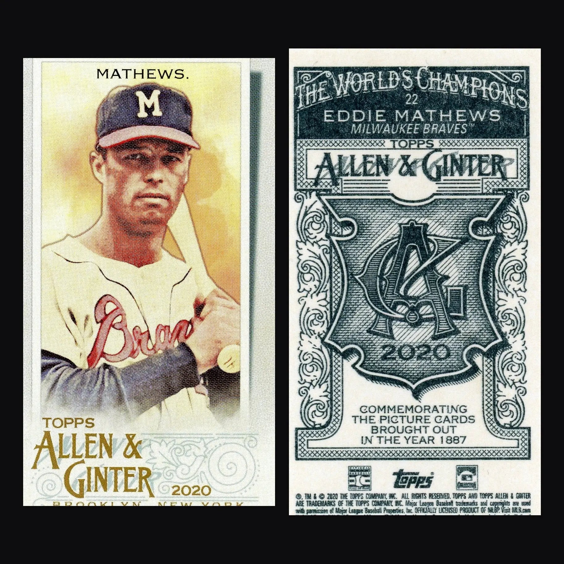 2020 Topps Allen & Ginter #22 Eddie Mathews Mini A&G Back Milwaukee Braves HOF - Baseball Card Single