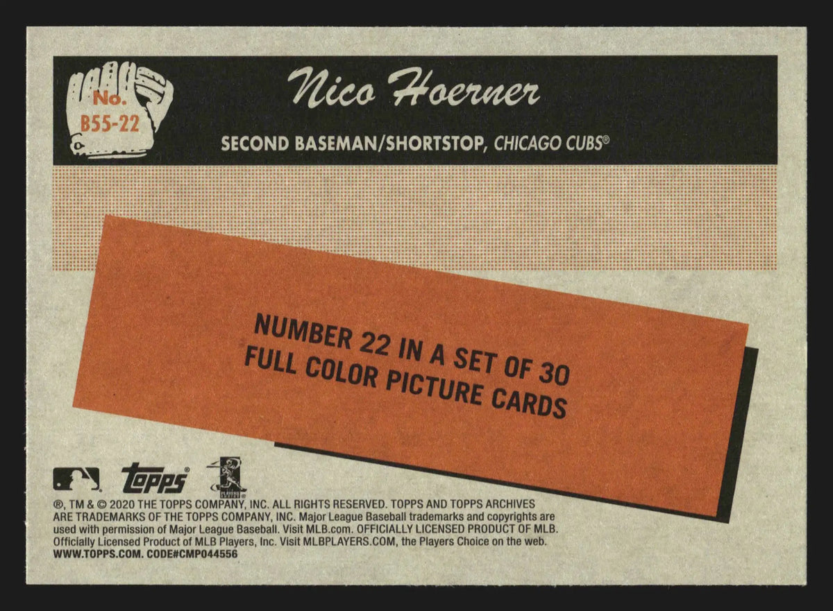 2020 Topps Archives Nico Hoerner #B55-22 1955 Bowman RC Cubs - Baseball Card Single