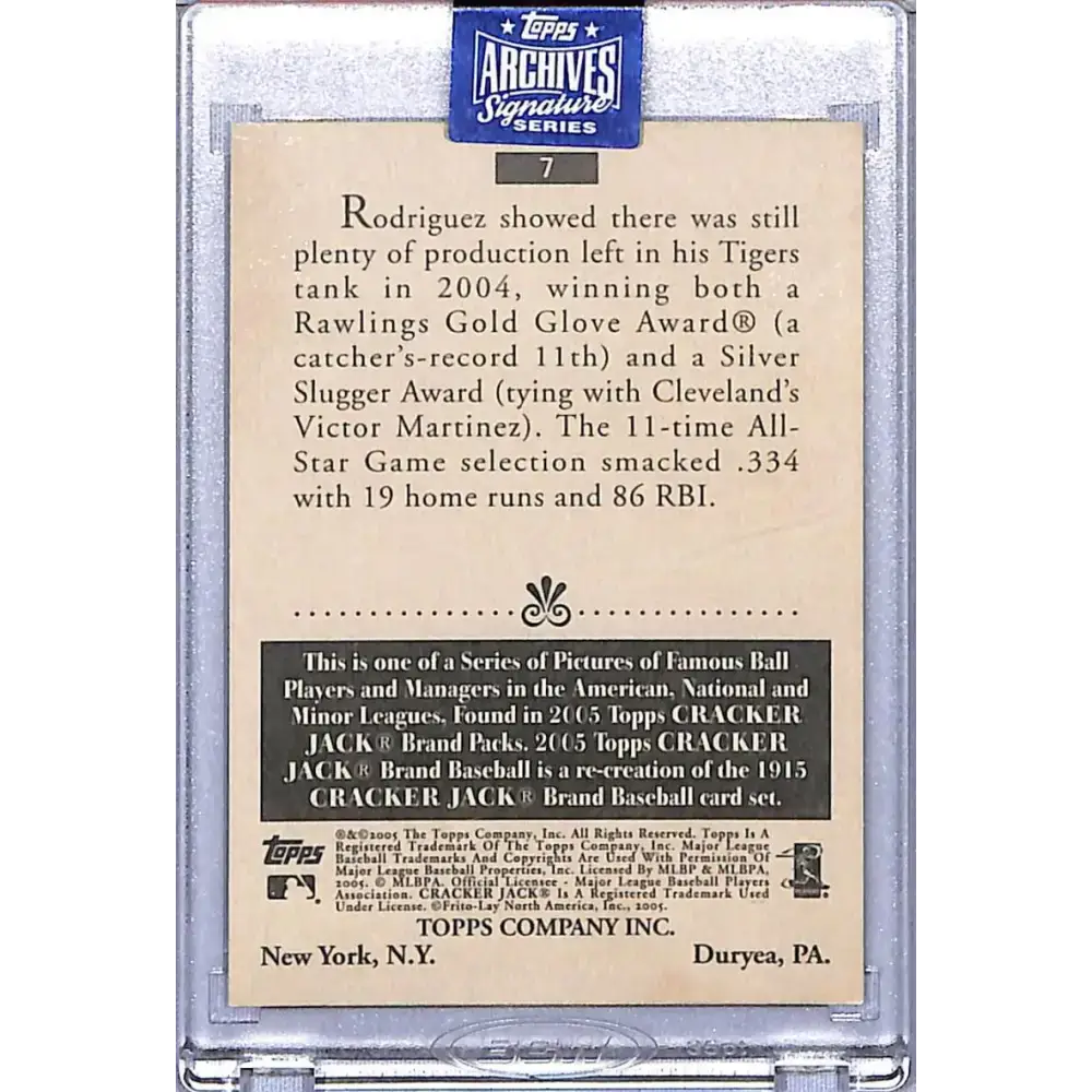 2020 Topps Archives Signature Cracker Jack #7 Ivan Rodriguez NM-MT Auto 1/1 Detroit Tigers - Baseball Card Single