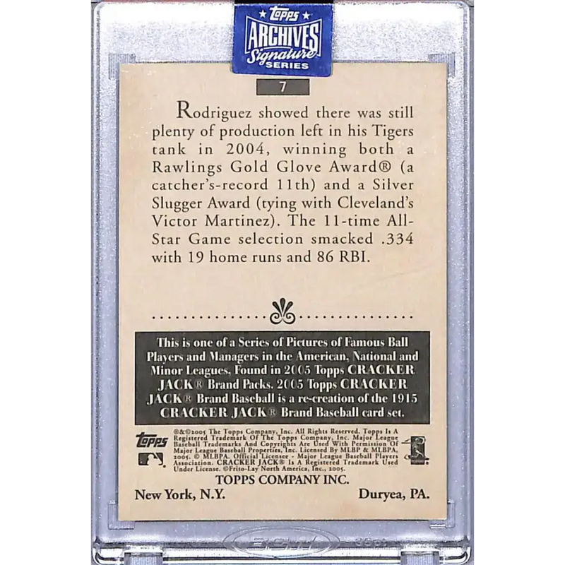2020 Topps Archives Signature Cracker Jack #7 Ivan Rodriguez NM-MT Auto 1/1 Detroit Tigers - Baseball Card Single