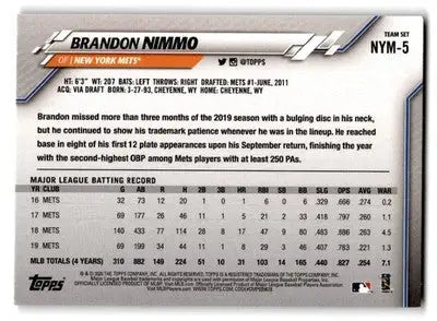 2020 Topps Baseball New York Mets Brandon Nimmo #NYM-5 - Baseball Card Single