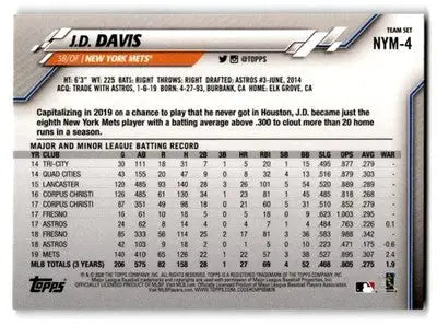2020 Topps Baseball New York Mets J.D. Davis #NYM-4 - Baseball Card Single