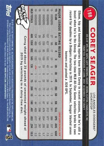 Back of a baseball trading card from 2020 Topps Big League featuring Corey Seager