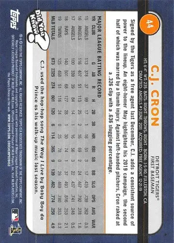 2020 Topps Big League C.J. Cron Tigers baseball card NM-MT for sports memorabilia