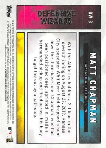 2020 Topps Big League Defensive Wizards Baseball Card Back with original gloss for Matt Chapman
