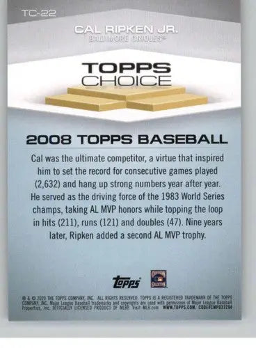 2020 Topps Choice #TC-22 Cal Ripken Jr. NM-MT Orioles - Baseball Card Single