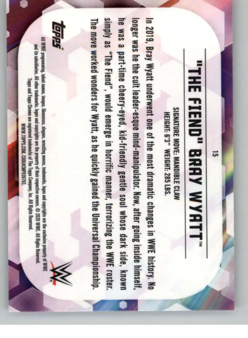 2020 Topps Chrome #15 The Fiend Bray Wyatt NM-MT Wrestling Card - Wrestling Card Single