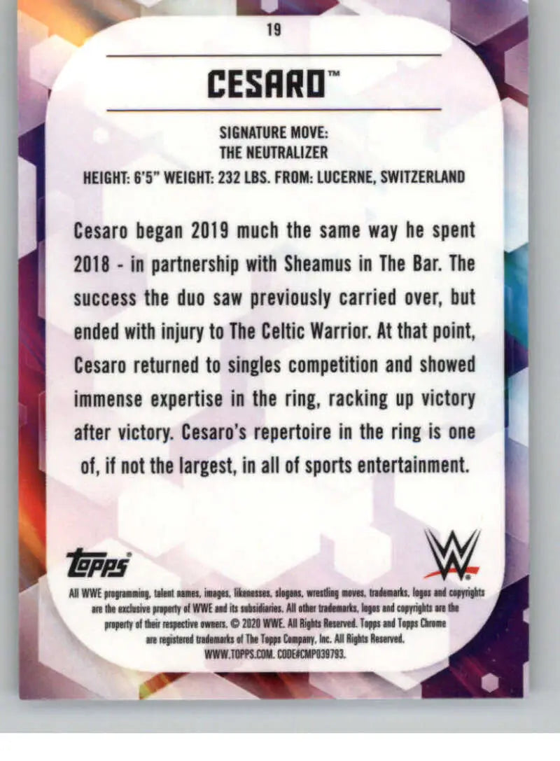 2020 Topps Chrome #19 Cesaro NM-MT Wrestling Card - Other