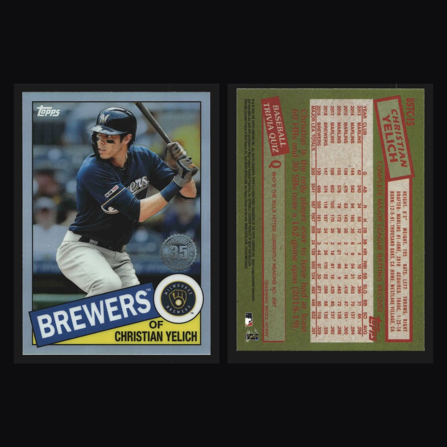2020 Topps Chrome 1985 Topps #85TC-15 Christian Yelich Refractor - Baseball Card Single