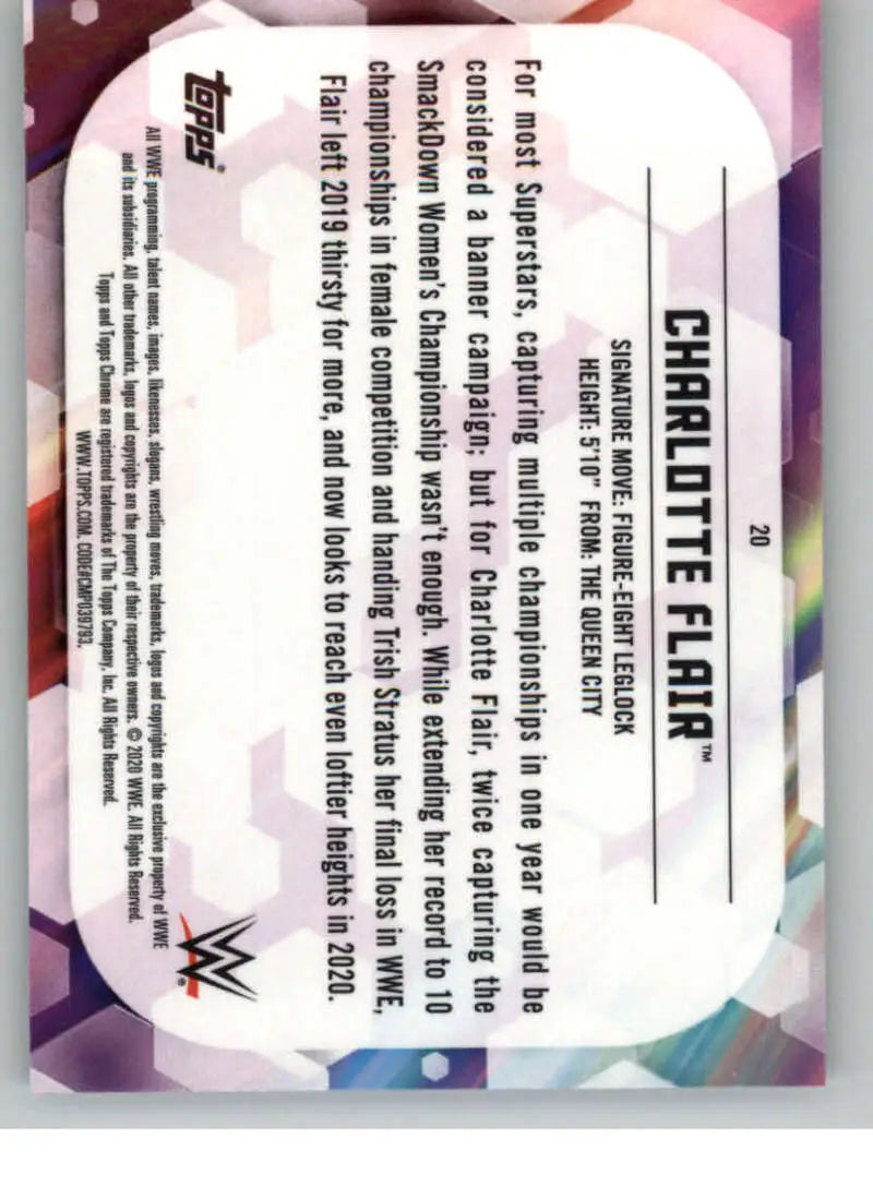 2020 Topps Chrome #20 Charlotte Flair NM-MT Wrestling Card - Other