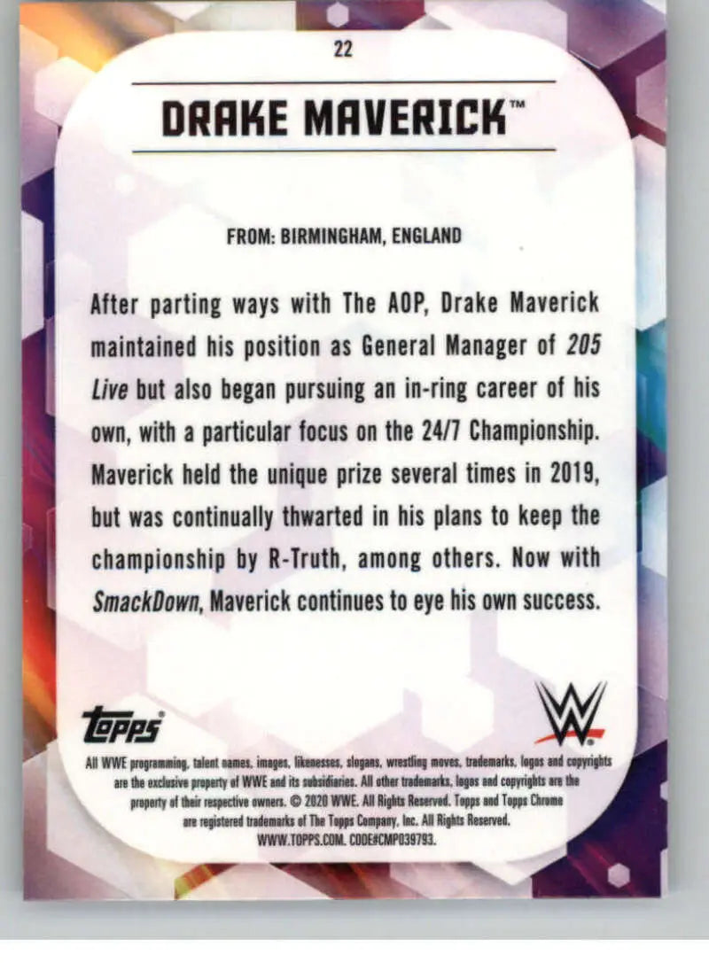 2020 Topps Chrome #22 Drake Maverick NM-MT Wrestling Card - Wrestling Card Single