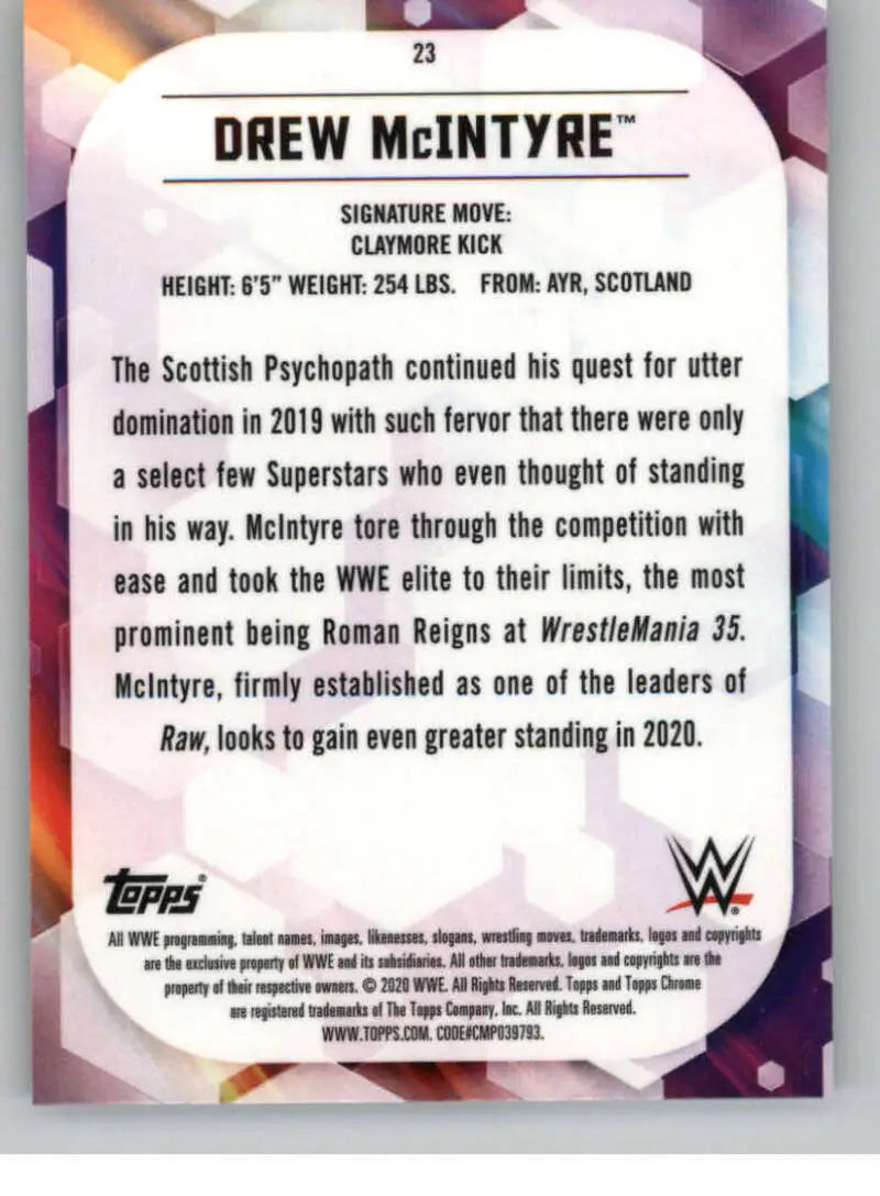 2020 Topps Chrome #23 Drew McIntyre NM-MT Wrestling Card - Other