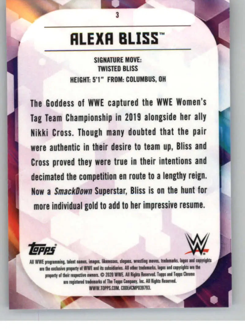 2020 Topps Chrome #3 Alexa Bliss NM-MT Wrestling Card - Other