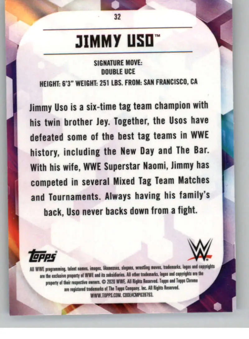 2020 Topps Chrome #32 Jimmy Uso NM-MT Wrestling Card - Wrestling Card Single