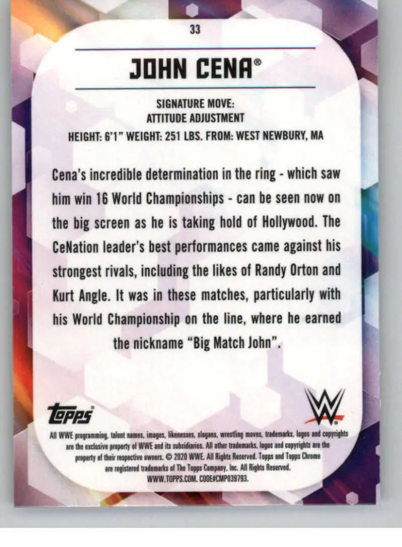 2020 Topps Chrome #33 John Cena NM-MT Wrestling Card - Other