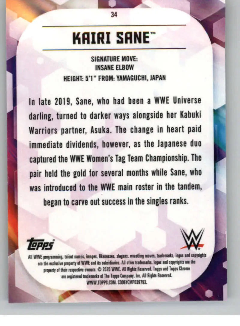 2020 Topps Chrome #34 Kairi Sane NM-MT Wrestling Card