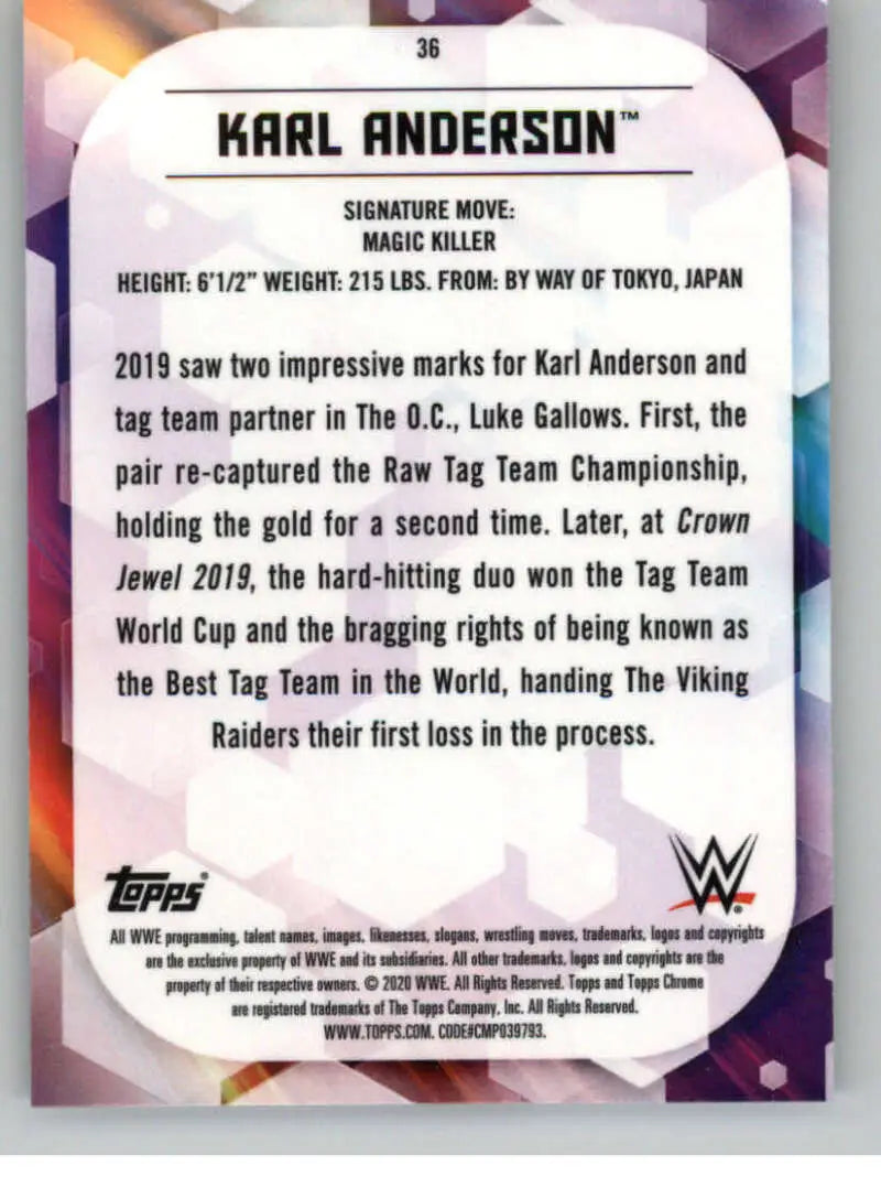 2020 Topps Chrome #36 Karl Anderson NM-MT Wrestling Card - Wrestling Card Single