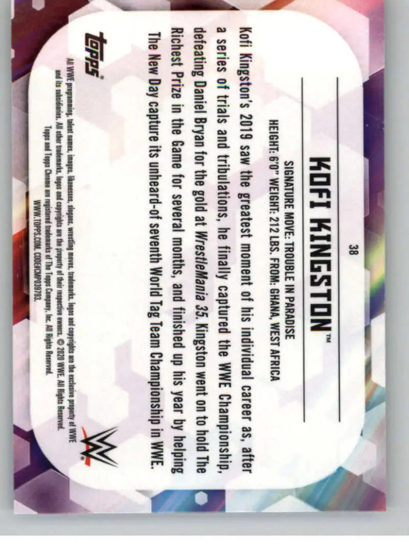 2020 Topps Chrome #38 Kofi Kingston NM-MT Wrestling Card - Wrestling Card Single