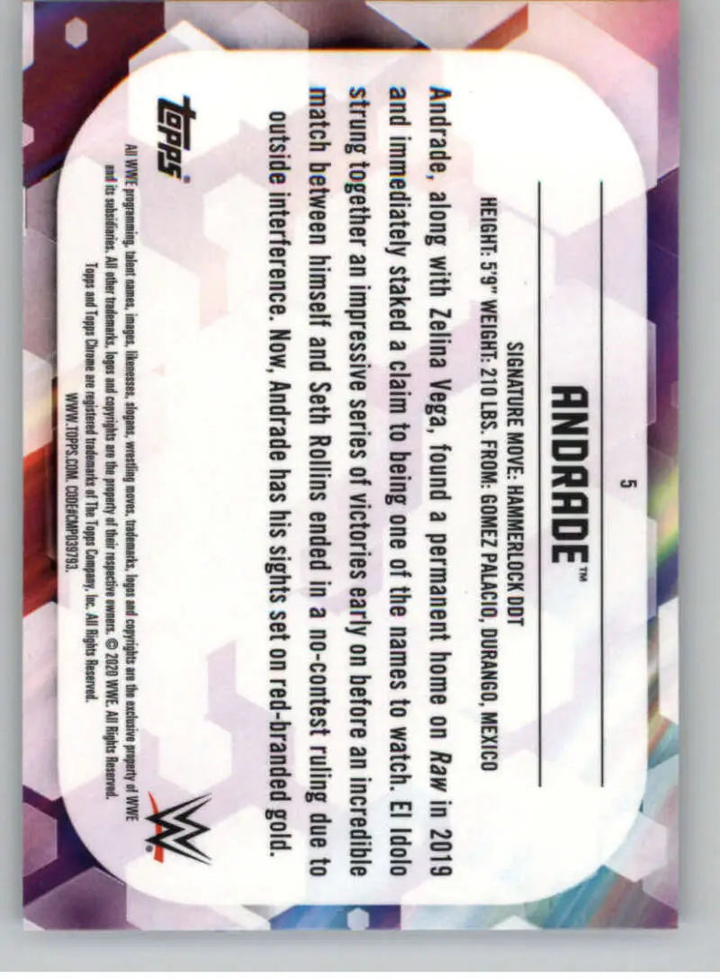 2020 Topps Chrome #5 Andrade NM-MT Wrestling Card - Wrestling Card Single