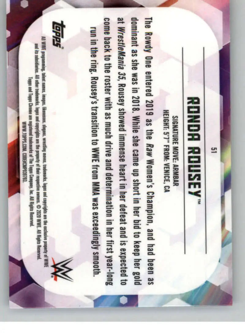 2020 Topps Chrome #51 Ronda Rousey NM-MT Wrestling Card - Other