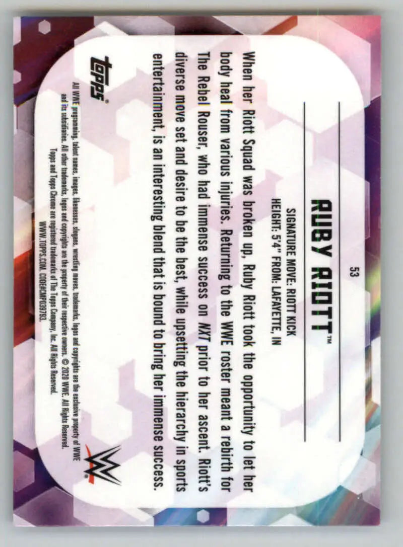 2020 Topps Chrome #53 Ruby Riott NM-MT Wrestling Card
