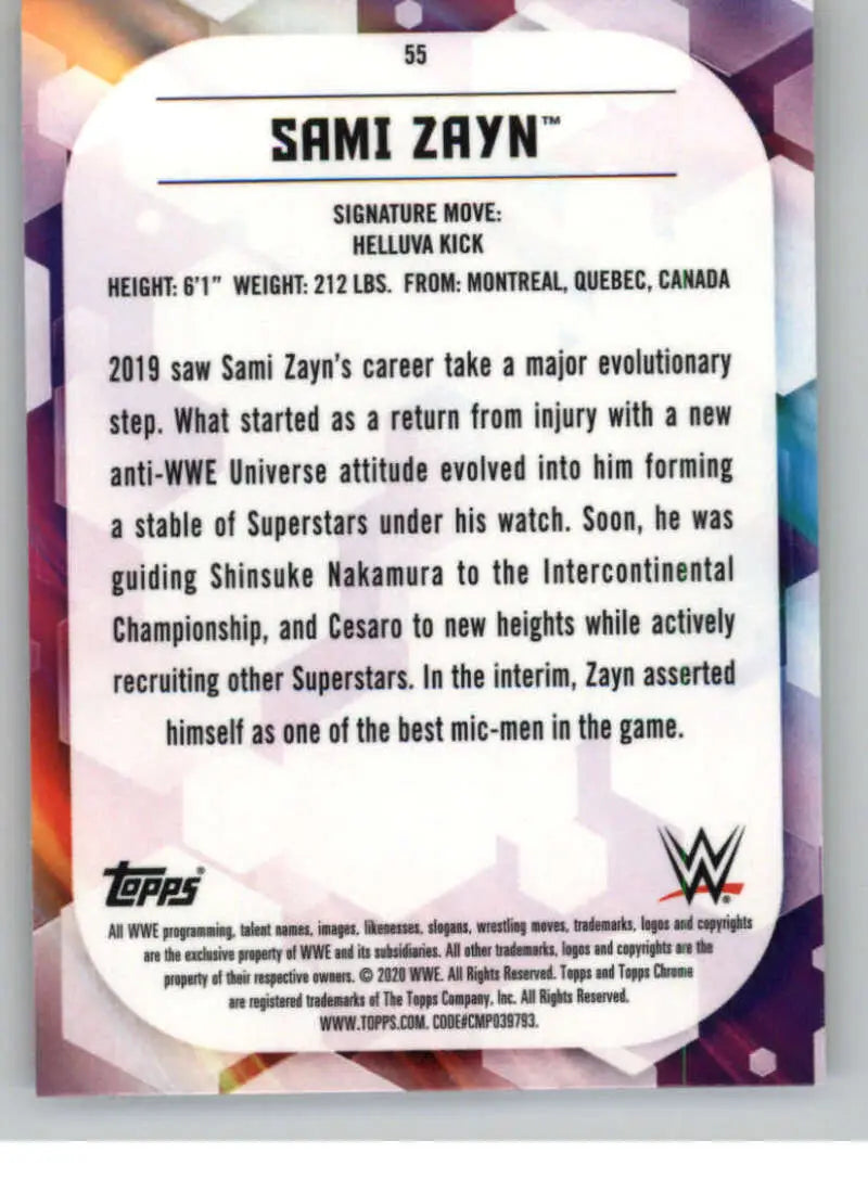 2020 Topps Chrome #55 Sami Zayn NM-MT Wrestling Card - Non-Sports Card Single