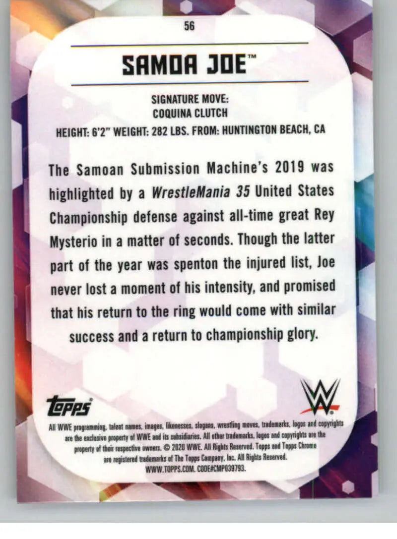 2020 Topps Chrome #56 Samoa Joe NM-MT Wrestling Card - Other