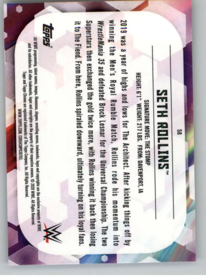 2020 Topps Chrome #58 Seth Rollins NM-MT Wrestling Card - Other