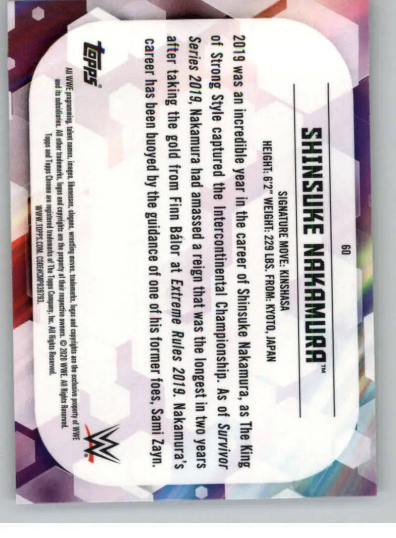 2020 Topps Chrome #60 Shinsuke Nakamura NM-MT Wrestling Card - Wrestling Card Single