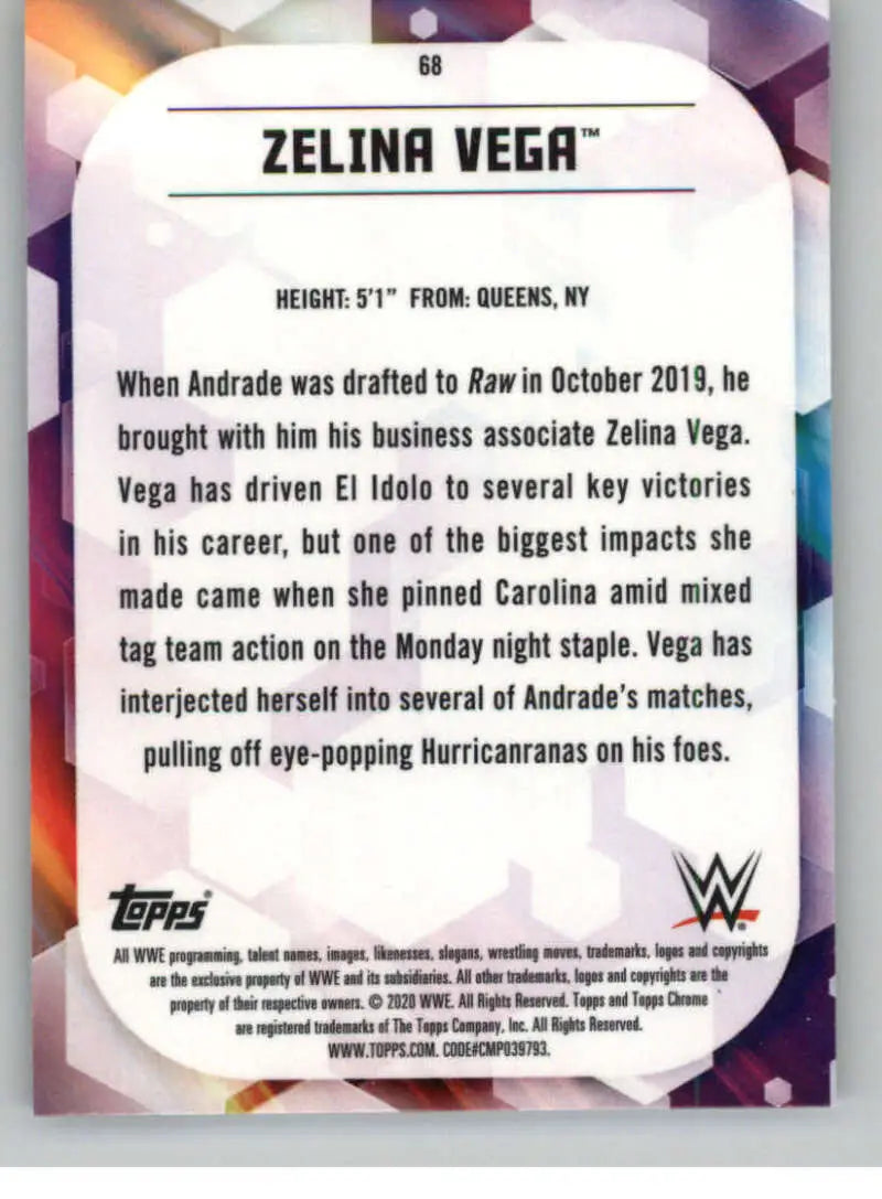 2020 Topps Chrome #68 Zelina Vega NM-MT Wrestling Card - Wrestling Card Single