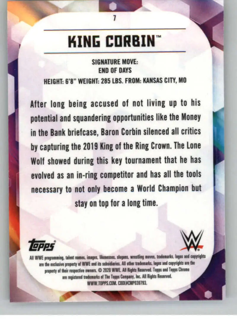 2020 Topps Chrome #7 King Corbin NM-MT Wrestling Card - Other