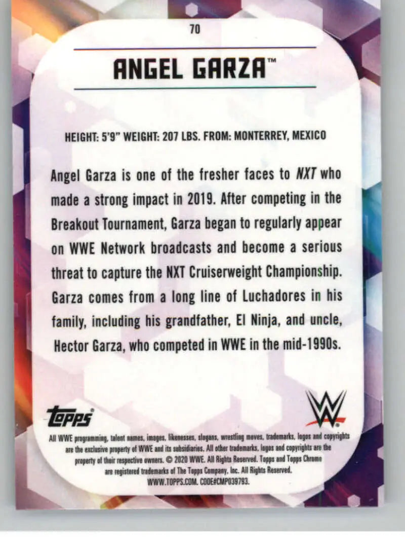 2020 Topps Chrome #70 Angel Garza NM-MT Wrestling Card - Wrestling Card Single