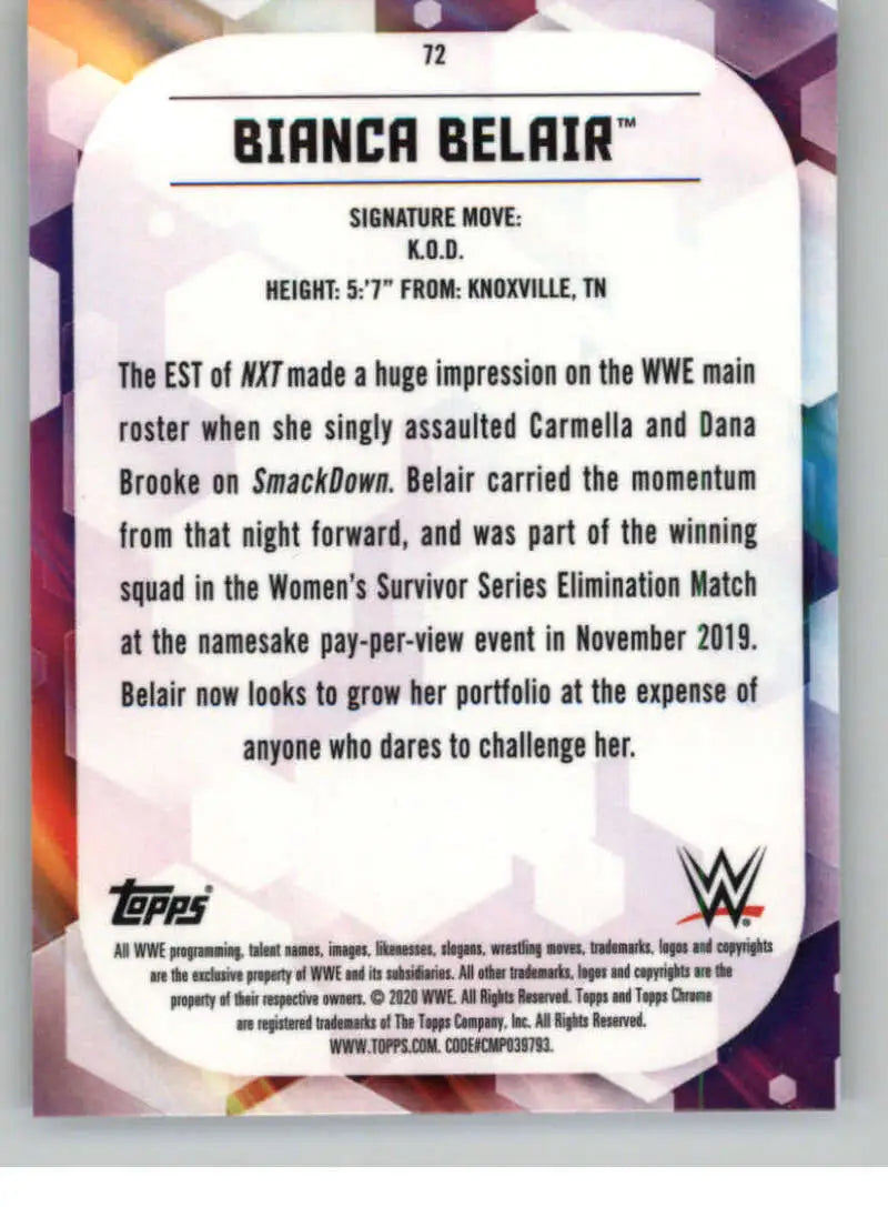 2020 Topps Chrome #72 Bianca Belair NM-MT Wrestling Card - Other