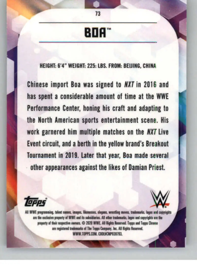 2020 Topps Chrome #73 Boa NM-MT Wrestling Card - Wrestling Card Single
