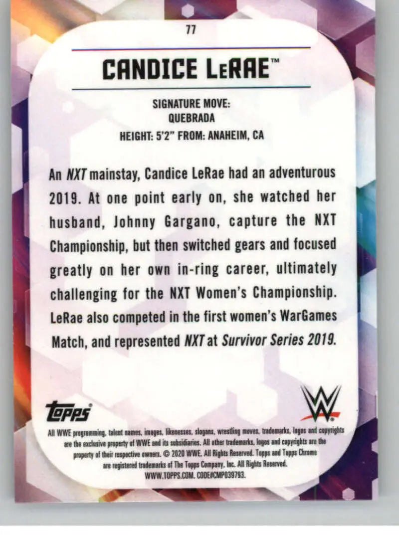 2020 Topps Chrome #77 Candice LeRae NM-MT Wrestling Card - Other