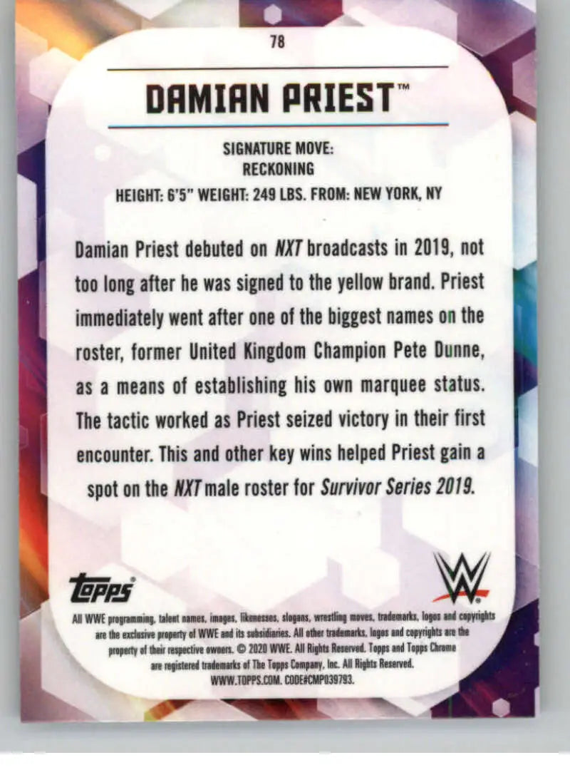 2020 Topps Chrome #78 Damian Priest NM-MT Wrestling Card - Wrestling Card Single