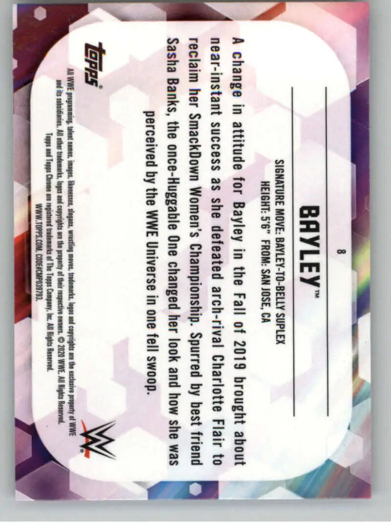 2020 Topps Chrome #8 Bayley NM-MT Wrestling Card - Wrestling Card Single