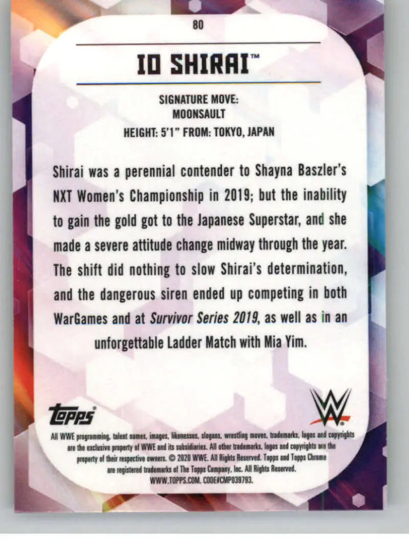 2020 Topps Chrome #80 Io Shirai NM-MT Wrestling Card