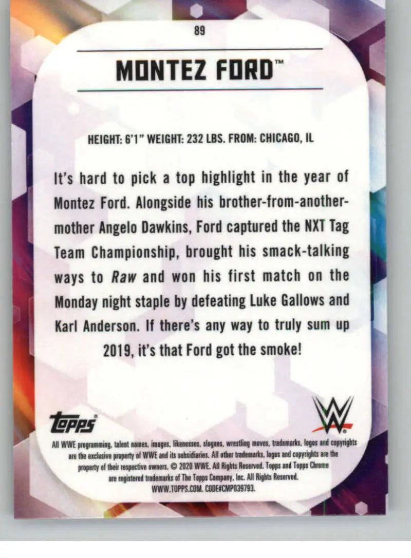2020 Topps Chrome #89 Montez Ford NM-MT Wrestling Card - Wrestling Card Single