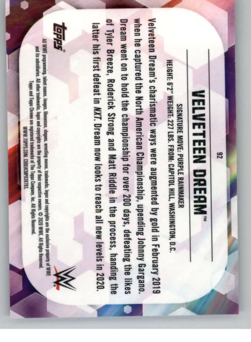 2020 Topps Chrome #92 Velveteen Dream NM-MT Wrestling Card - Wrestling Card Single