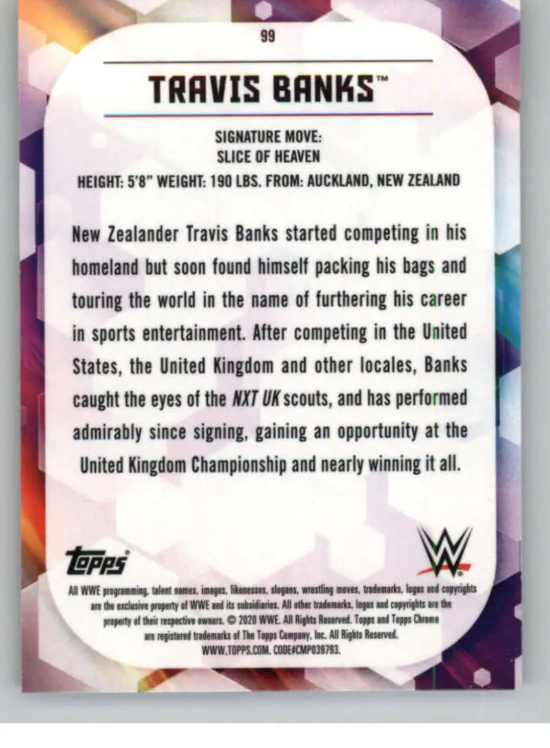 2020 Topps Chrome #99 Travis Banks NM-MT Wrestling Card