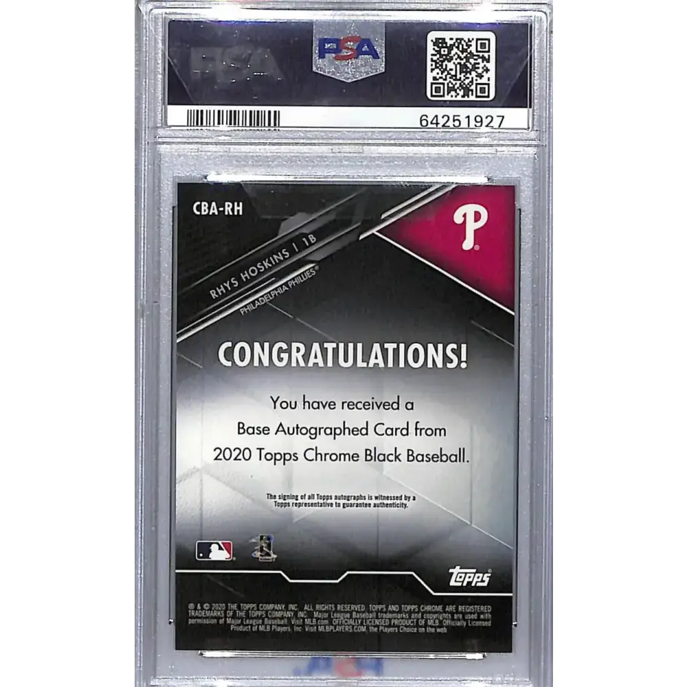 2020 Topps Chrome Black #CBA-RH Rhys Hoskins PSA 10 GEM MINT Auto Philadelphia Phillies Baseball Card - Baseball Card