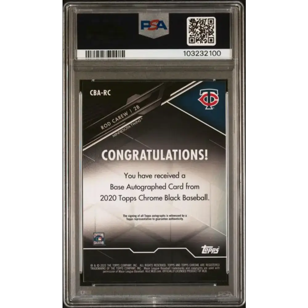 2020 Topps Chrome Black Refractor #RC Rod Carew PSA 10 GEM MINT Auto 58/150 Minnesota Twins Baseball Card - Baseball