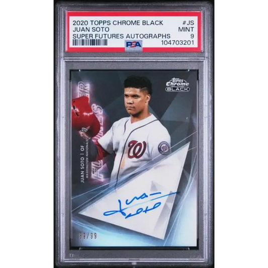 2020 Topps Chrome Black Super Futures Refractor #SFA-JS Juan Soto PSA 9 MINT Auto 59/99 Washington Nationals Baseball