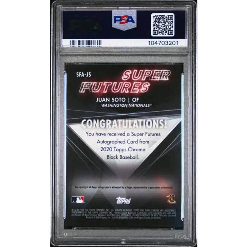 2020 Topps Chrome Black Super Futures Refractor #SFA-JS Juan Soto PSA 9 MINT Auto 59/99 Washington Nationals Baseball