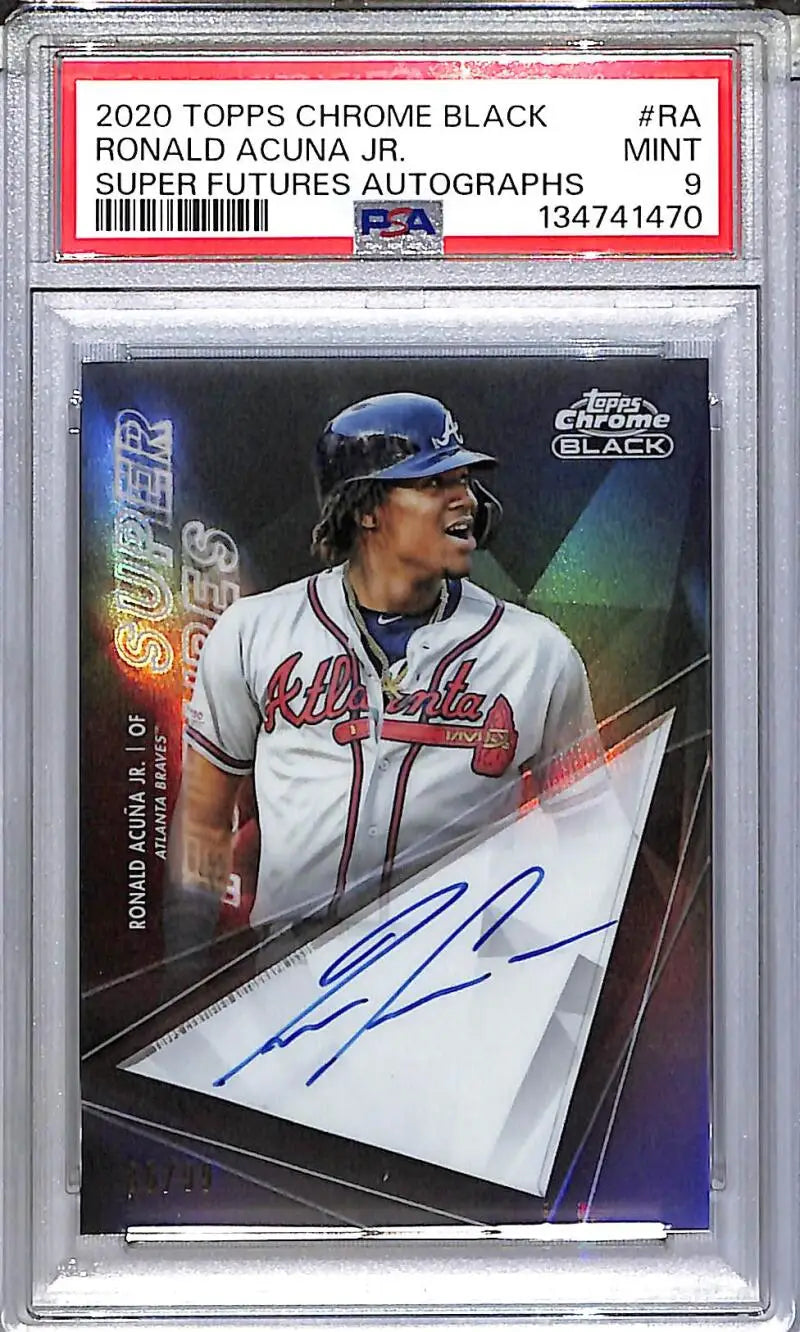 2020 Topps Chrome Black Super Futures #SFA-RA Ronald Acuna Jr. PSA 9 MINT Auto 86/99 Atlanta Braves - Baseball Card