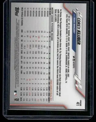 2020 Topps Chrome Corey Kluber #41 Baseball - Baseball Card Single
