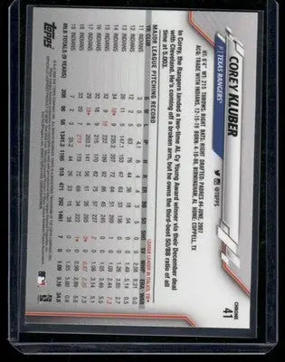 2020 Topps Chrome Corey Kluber #41 Baseball - Baseball Card Single